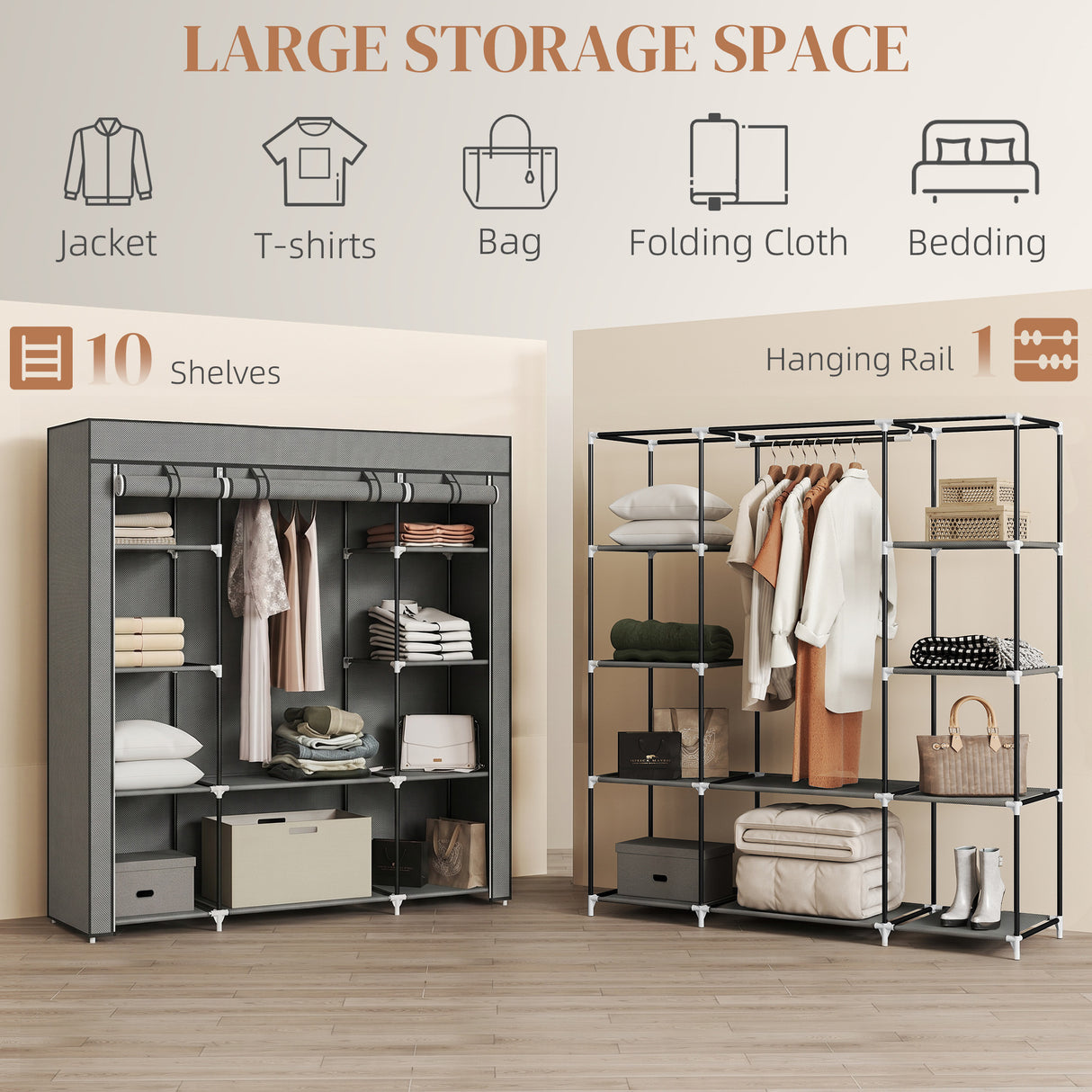 Fabric Wardrobe 150cm Wide With Hanging Rail And Shelves - Velmora