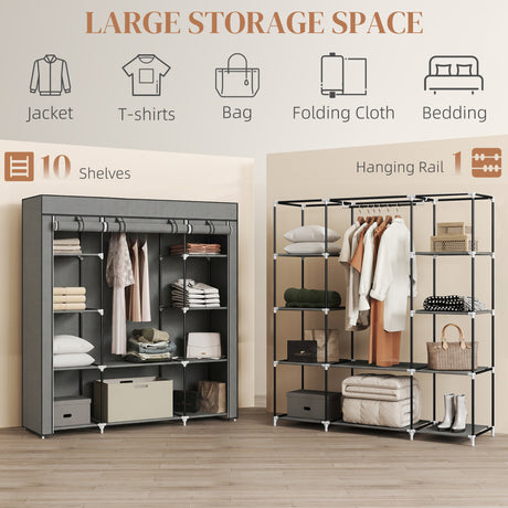 Fabric Wardrobe 150cm Wide With Hanging Rail And Shelves - Velmora