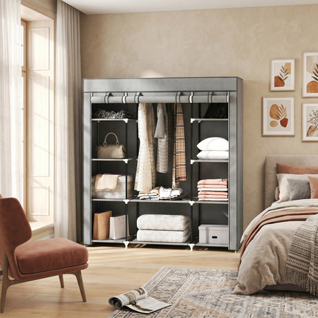 Fabric Wardrobe 150cm Wide With Hanging Rail And Shelves - Velmora