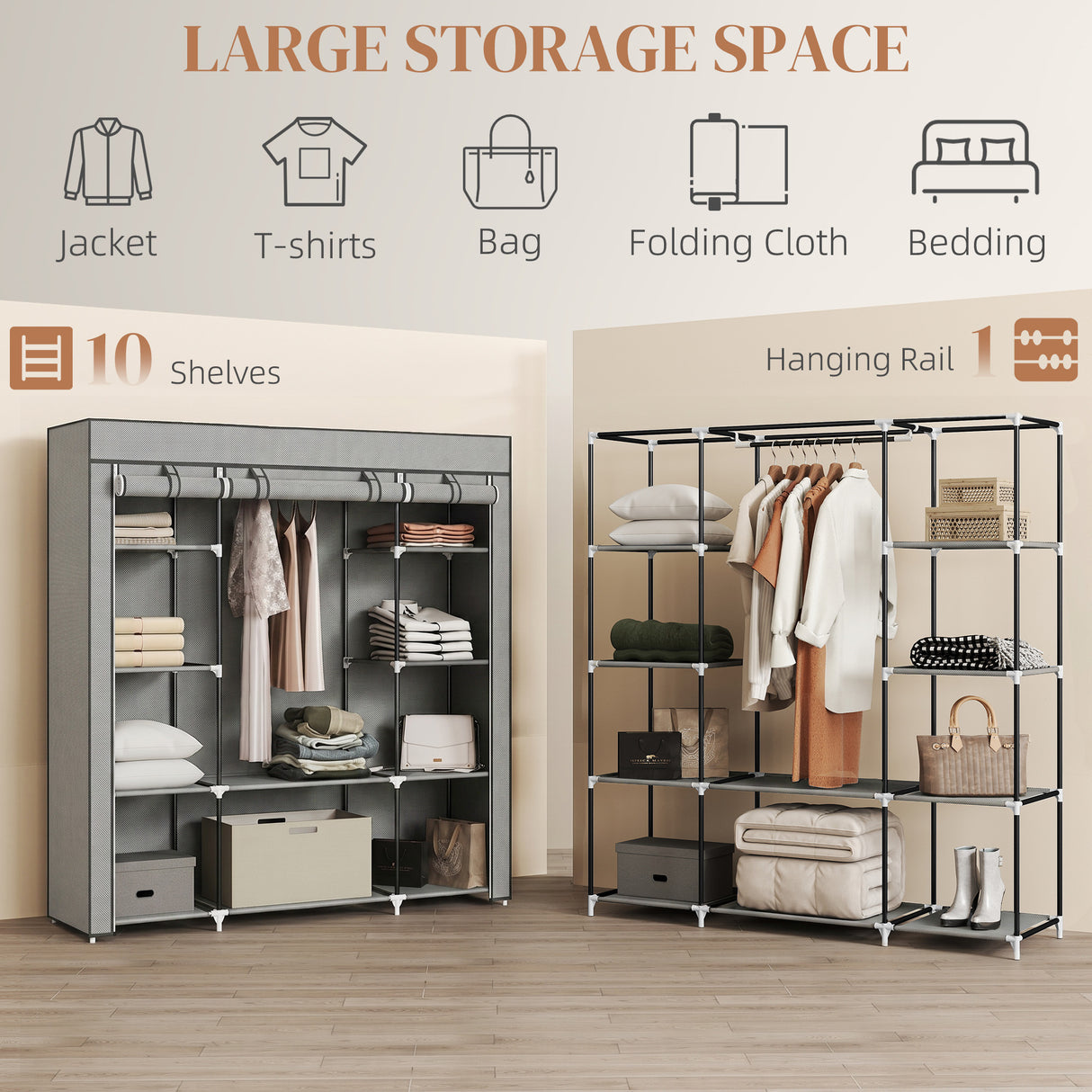 Fabric Wardrobe 150cm Wide With Hanging Rail And Shelves - Velmora