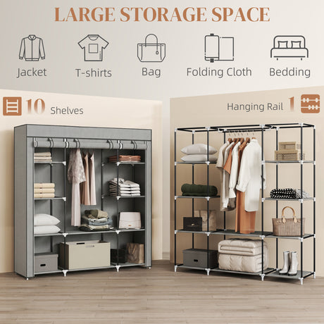 Fabric Wardrobe 150cm Wide With Hanging Rail And Shelves - Velmora