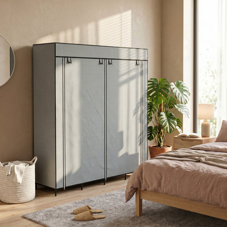 Fabric Wardrobe 166cm Wide With 4 Drawers - Velmora