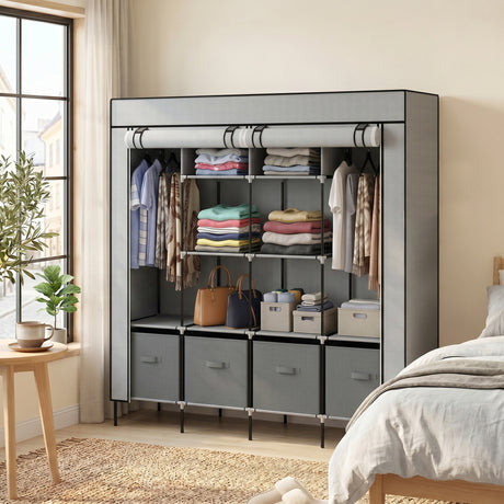 Fabric Wardrobe 166cm Wide With 4 Drawers - Velmora
