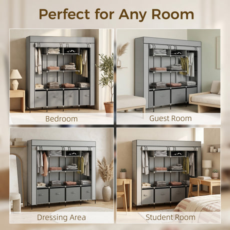 Fabric Wardrobe 166cm Wide With 4 Drawers - Velmora