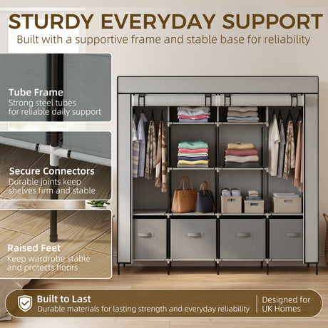 Fabric Wardrobe 166cm Wide With 4 Drawers - Velmora