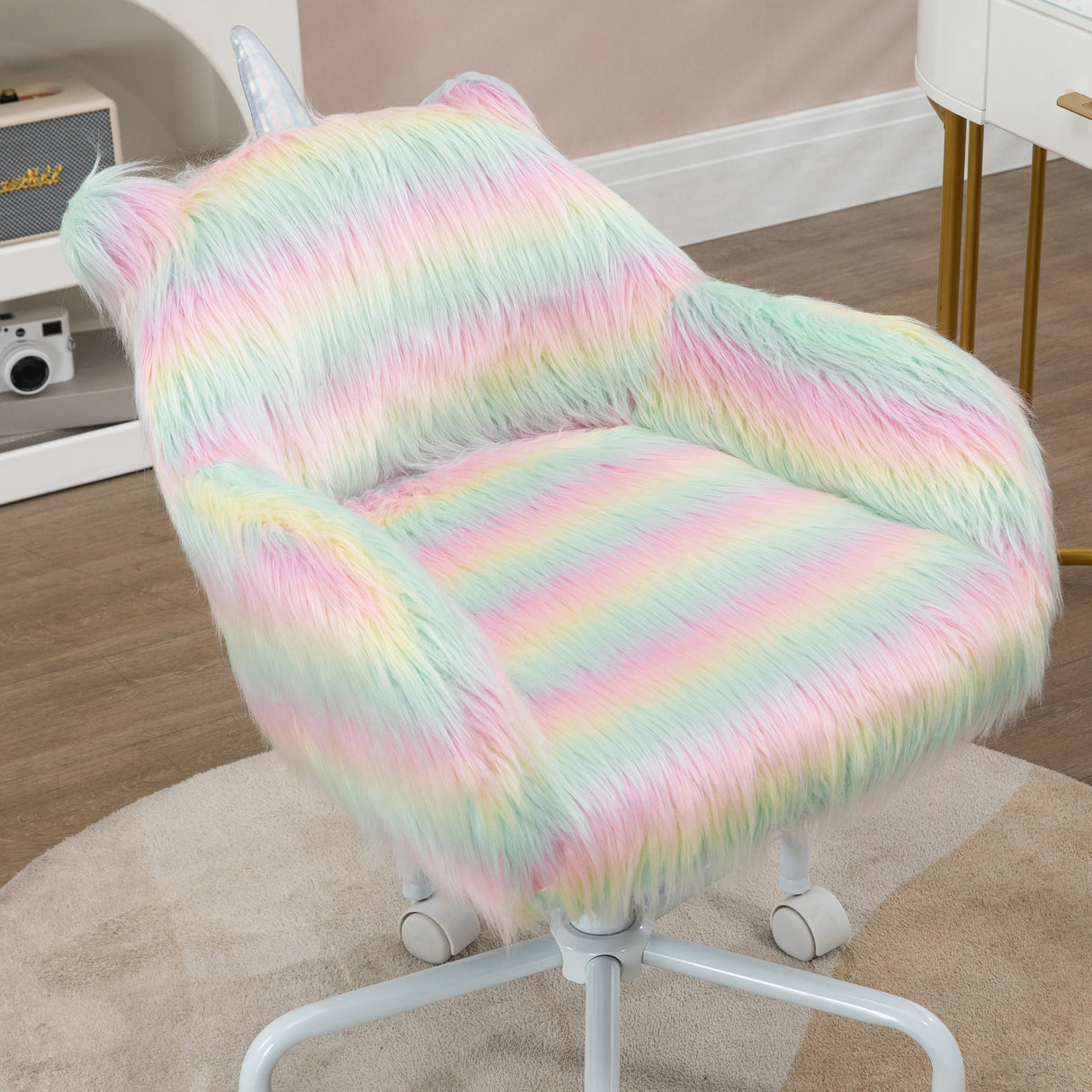 Faux Fur Fabric Home And Office Chair 54cm Wide With Swivel Wheel - Velmora
