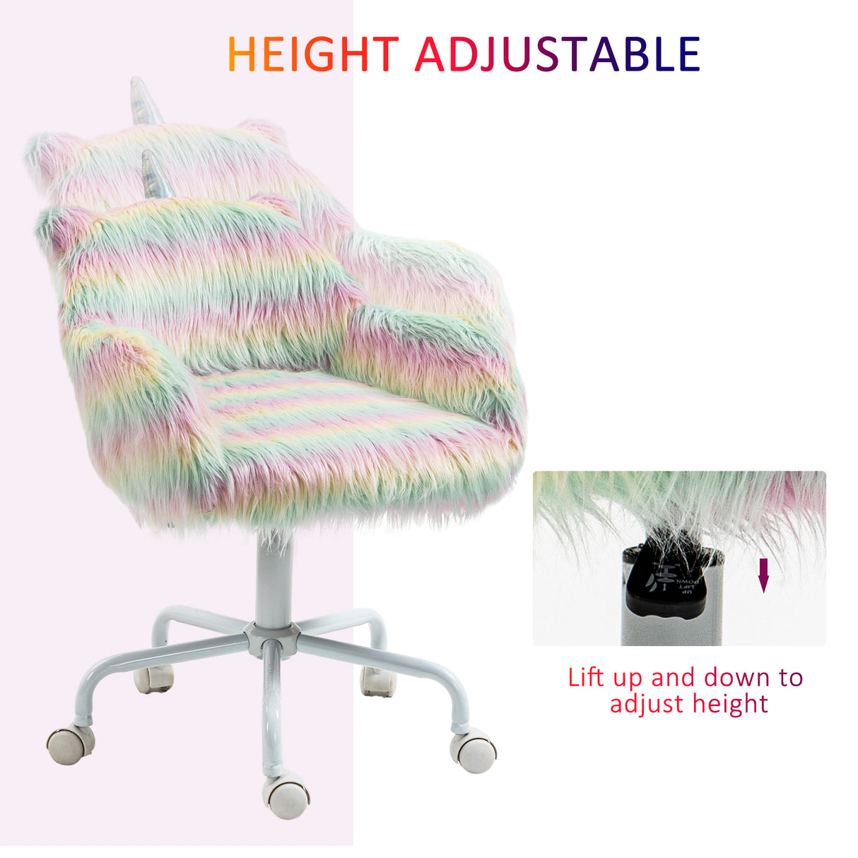 Faux Fur Fabric Home And Office Chair 54cm Wide With Swivel Wheel - Velmora