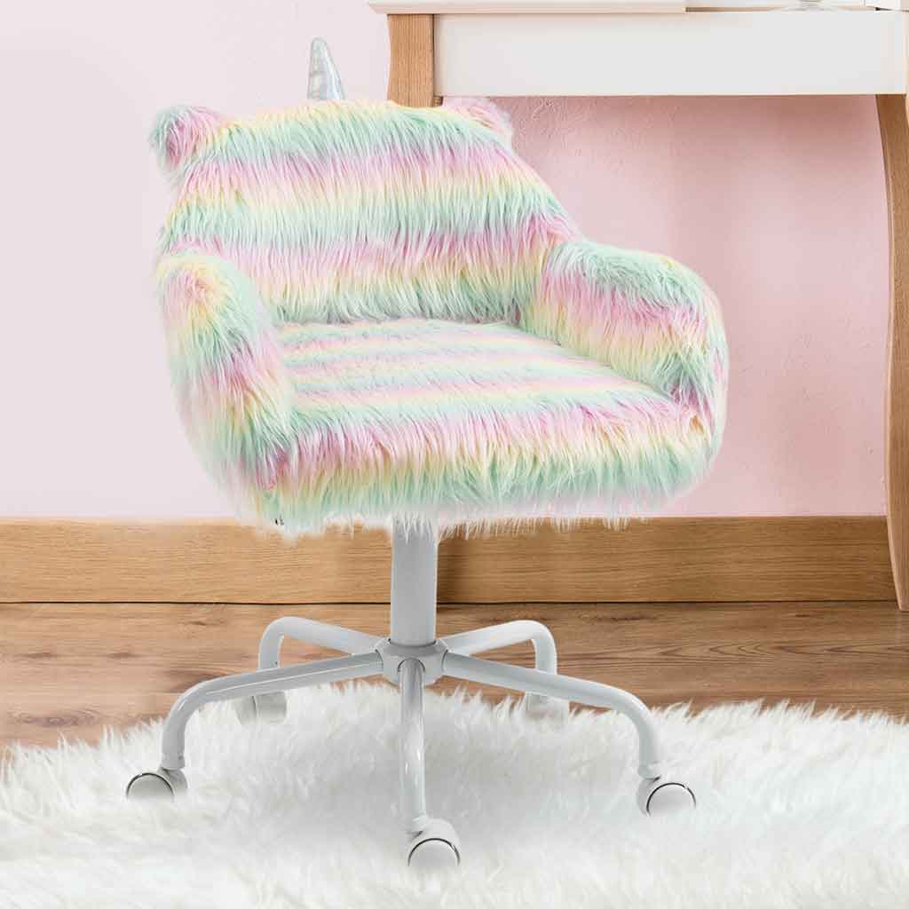 Faux Fur Fabric Home And Office Chair 54cm Wide With Swivel Wheel - Velmora
