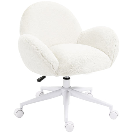 Faux Fur Fabric Home And Office Chair 67cm Wide With Rolling Wheels - Velmora