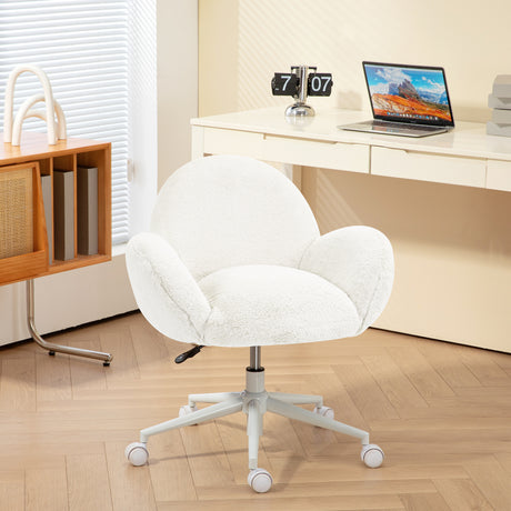 Faux Fur Fabric Home And Office Chair 67cm Wide With Rolling Wheels - Velmora