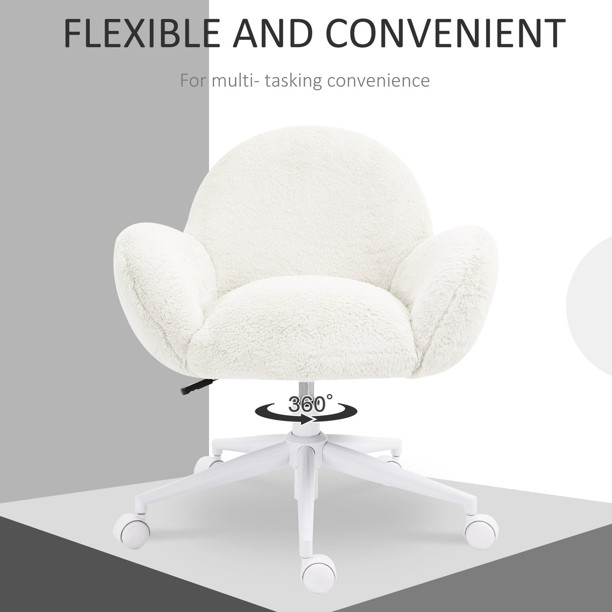Faux Fur Fabric Home And Office Chair 67cm Wide With Rolling Wheels - Velmora