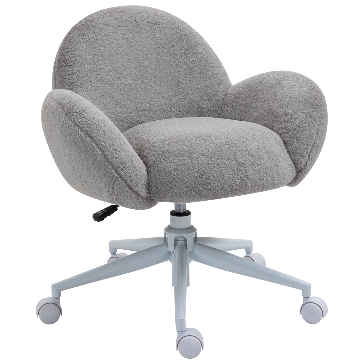 Faux Fur Fabric Home And Office Chair 67cm Wide With Rolling Wheels - Velmora
