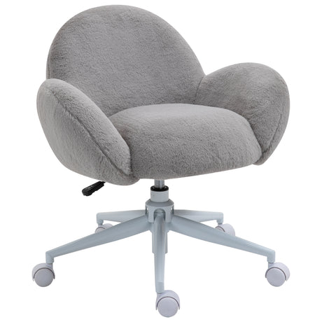 Faux Fur Fabric Home And Office Chair 67cm Wide With Rolling Wheels - Velmora