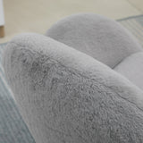 Faux Fur Fabric Home And Office Chair 67cm Wide With Rolling Wheels - Velmora