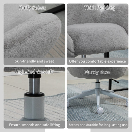 Faux Fur Fabric Home And Office Chair 67cm Wide With Rolling Wheels - Velmora