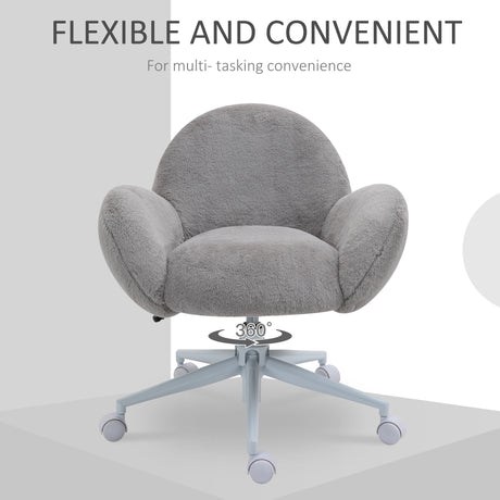 Faux Fur Fabric Home And Office Chair 67cm Wide With Rolling Wheels - Velmora