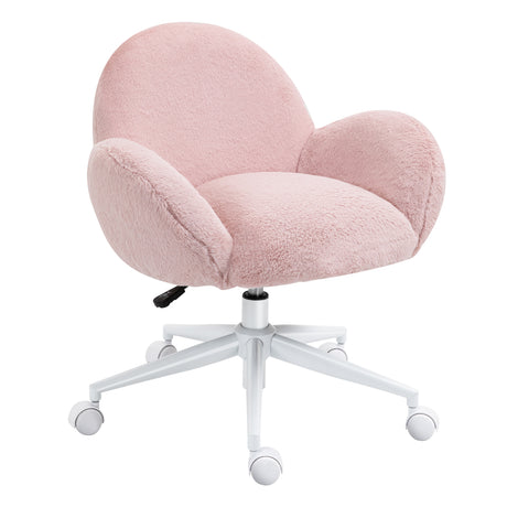 Faux Fur Fabric Home And Office Chair 67cm Wide With Rolling Wheels - Velmora