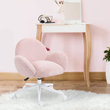 Faux Fur Fabric Home And Office Chair 67cm Wide With Rolling Wheels - Velmora