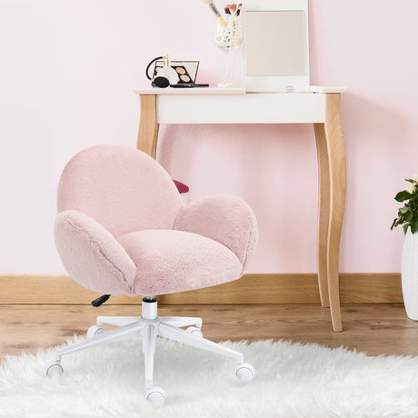 Faux Fur Fabric Home And Office Chair 67cm Wide With Rolling Wheels - Velmora