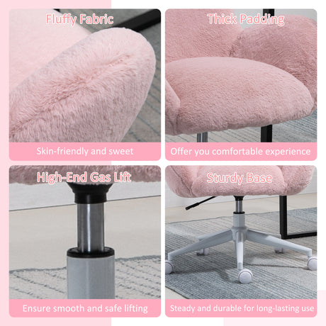 Faux Fur Fabric Home And Office Chair 67cm Wide With Rolling Wheels - Velmora