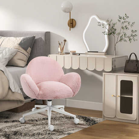 Faux Fur Fabric Home And Office Chair 67cm Wide With Rolling Wheels - Velmora