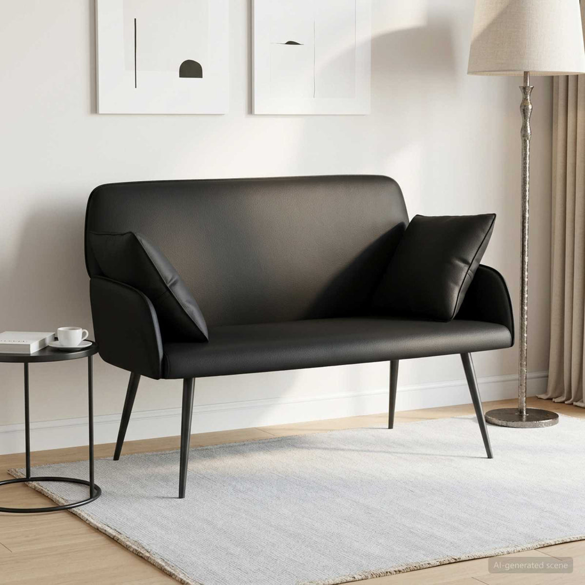 Faux Leather 2 Seater Sofa 115cm Wide With Metal Legs - Vantage Home