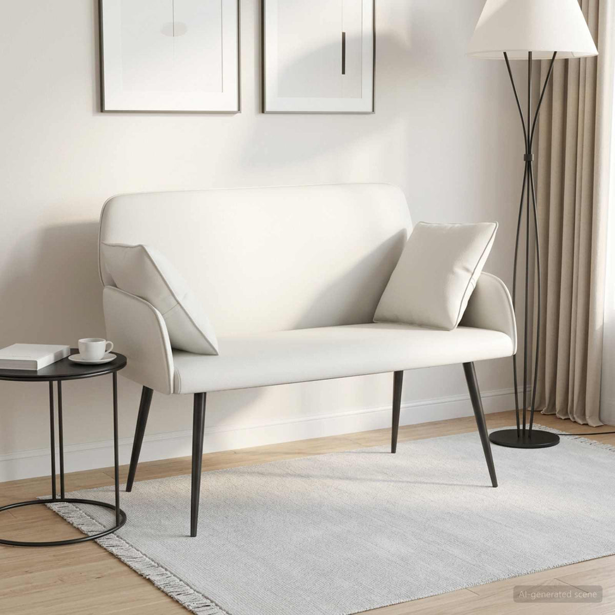 Faux Leather 2 Seater Sofa 115cm Wide With Metal Legs - Vantage Home