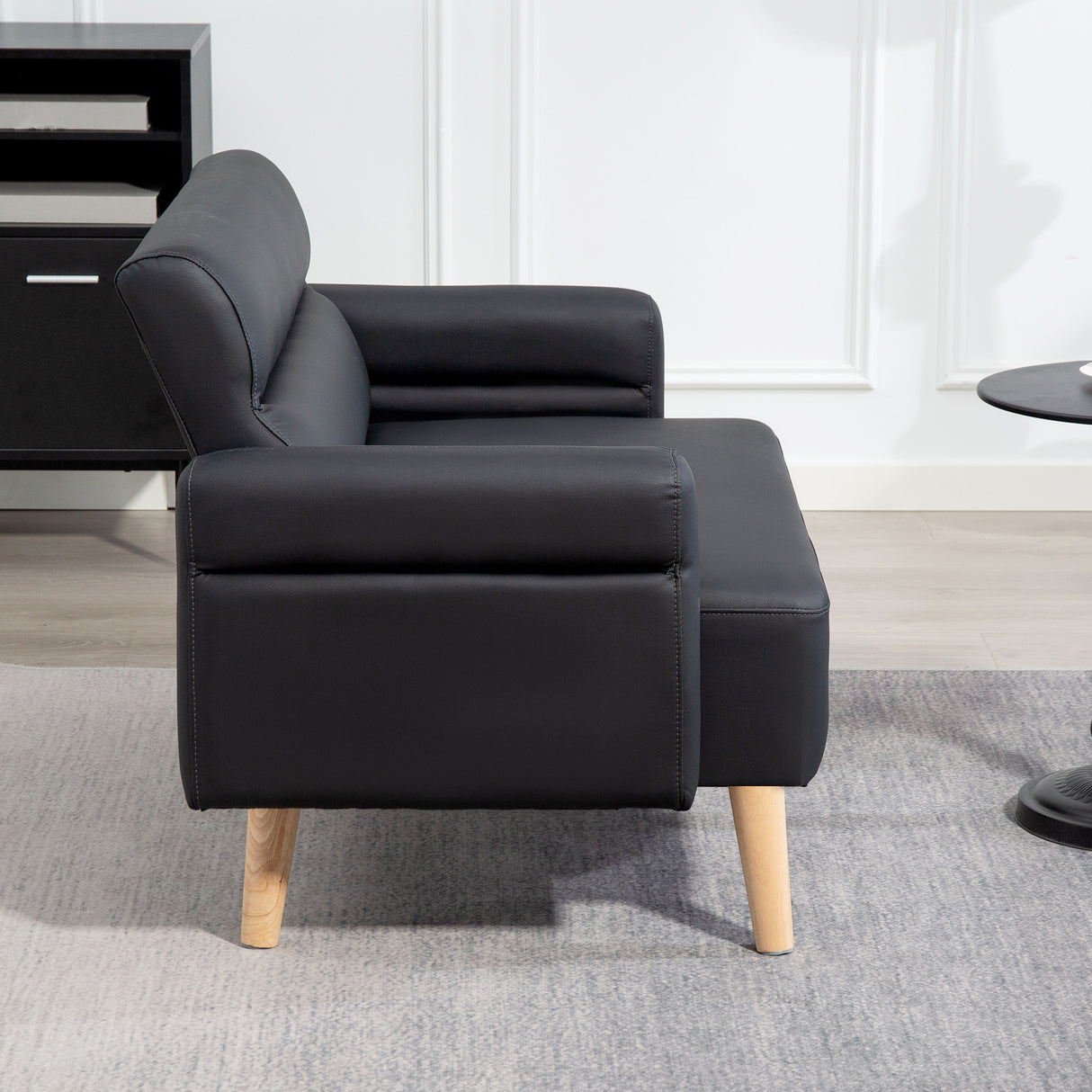 Faux Leather 2 Seater Sofa 117cm Wide With Rubberwood Legs - Velmora