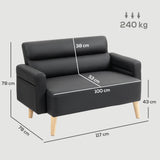 Faux Leather 2 Seater Sofa 117cm Wide With Rubberwood Legs - Velmora