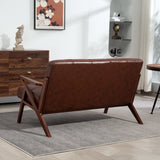 Faux Leather 2 Seater Sofa 133cm Wide With Wooden Legs - Velmora