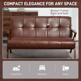 Faux Leather 2 Seater Sofa 133cm Wide With Wooden Legs - Velmora