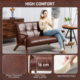Faux Leather 2 Seater Sofa 133cm Wide With Wooden Legs - Velmora