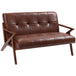 Faux Leather 2 Seater Sofa 133cm Wide With Wooden Legs - Velmora