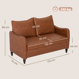 Faux Leather 2 Seater Sofa 135cm Wide With Rubberwood Legs - Velmora