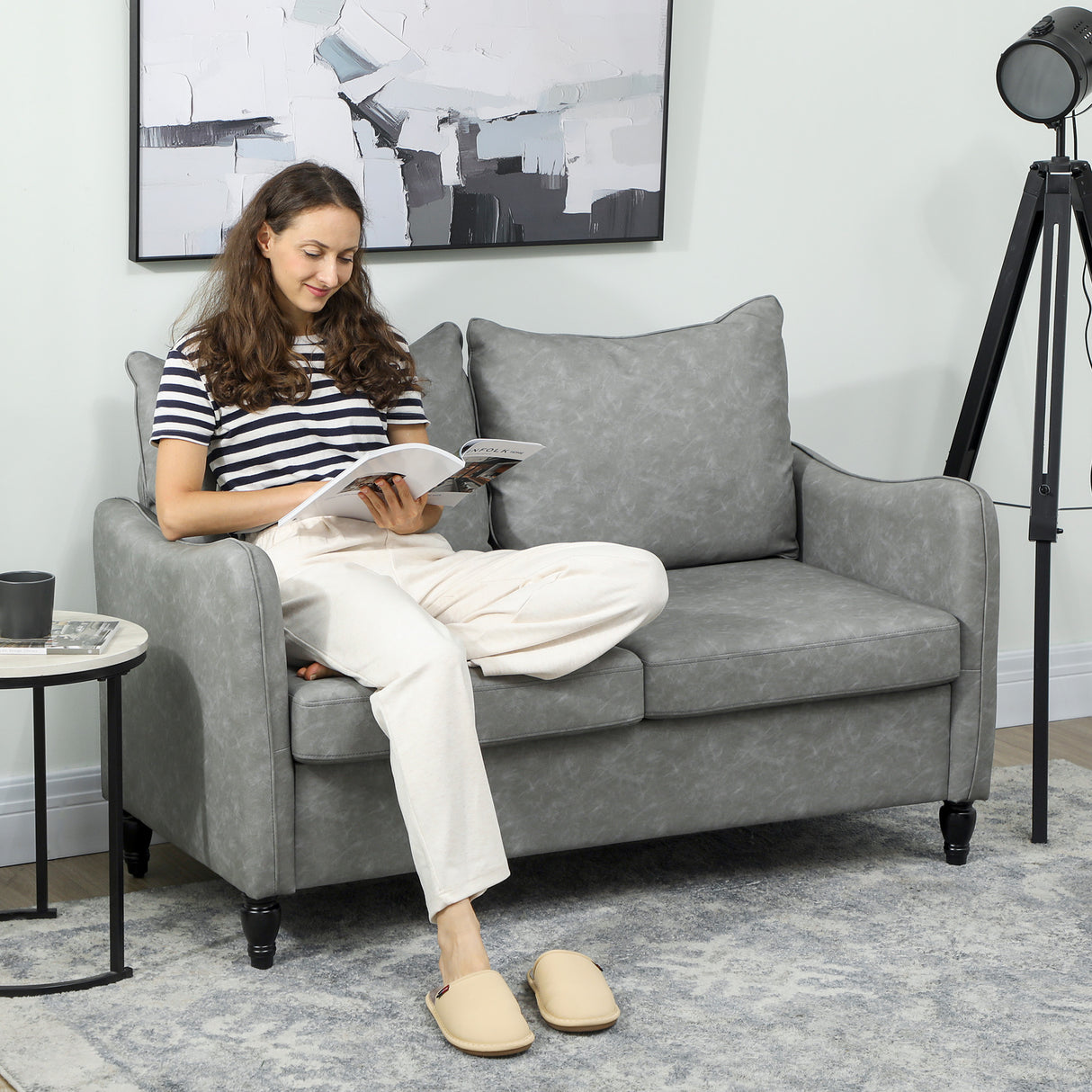 Faux Leather 2 Seater Sofa 135cm Wide With Rubberwood Legs - Velmora