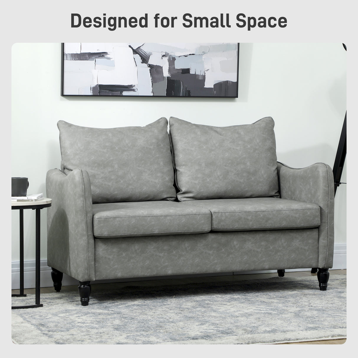 Faux Leather 2 Seater Sofa 135cm Wide With Rubberwood Legs - Velmora