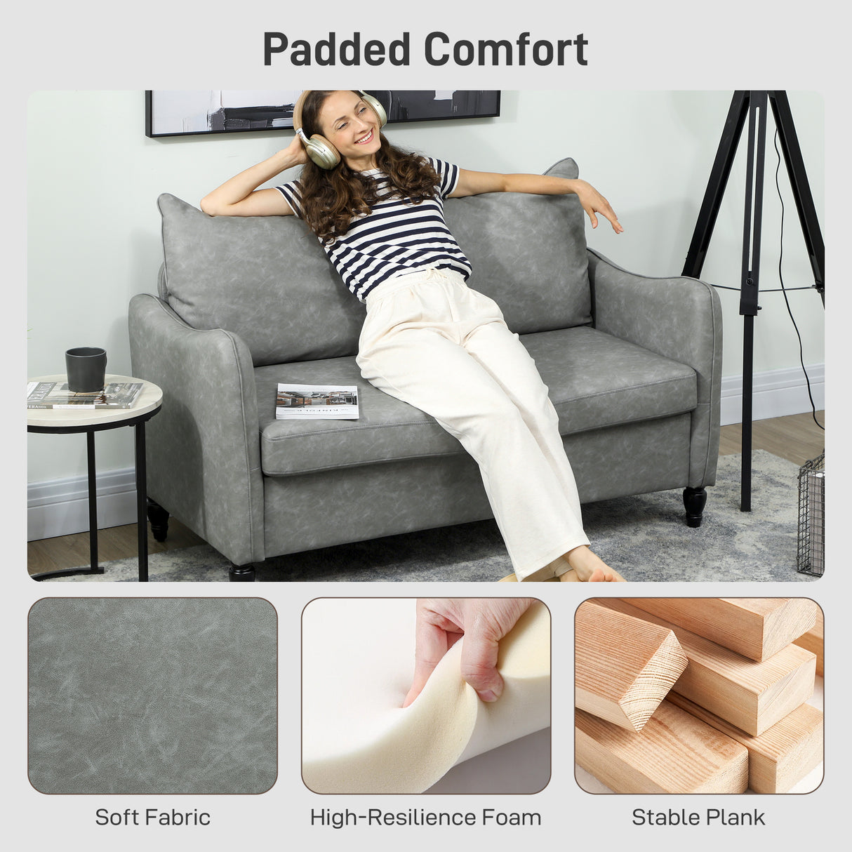 Faux Leather 2 Seater Sofa 135cm Wide With Rubberwood Legs - Velmora