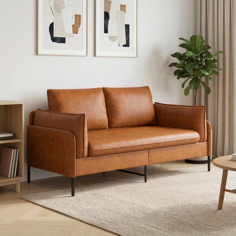 Faux Leather 2 Seater Sofa 188cm Wide With Metal Legs - Vantage Home