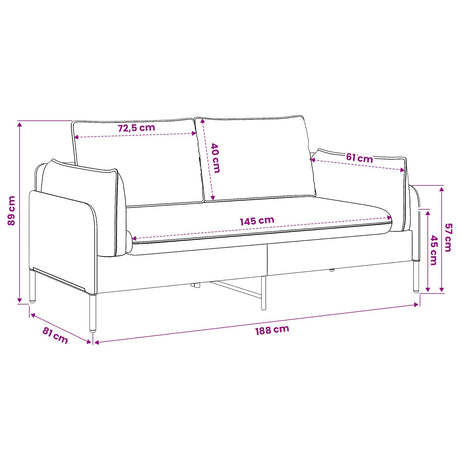Faux Leather 2 Seater Sofa 188cm Wide With Metal Legs - Vantage Home