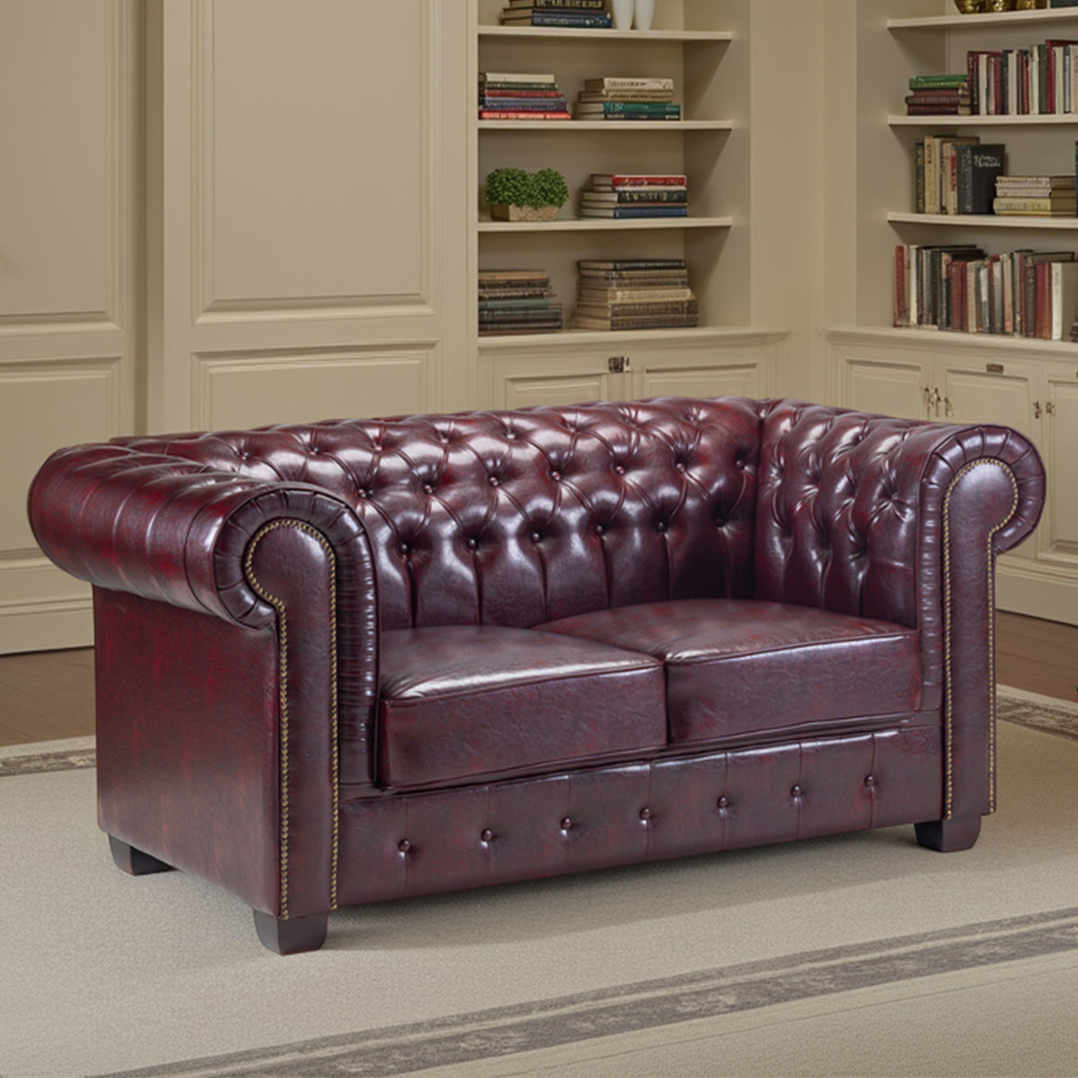 Faux Leather 2 Seater Sofa - Chesterfield