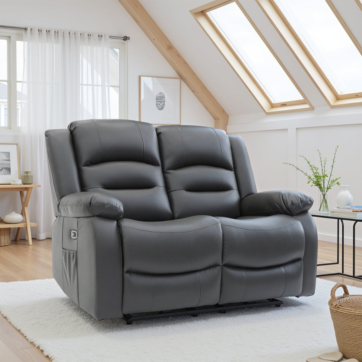 Faux Leather 2 Seater Sofa Electric Recliner - Alva