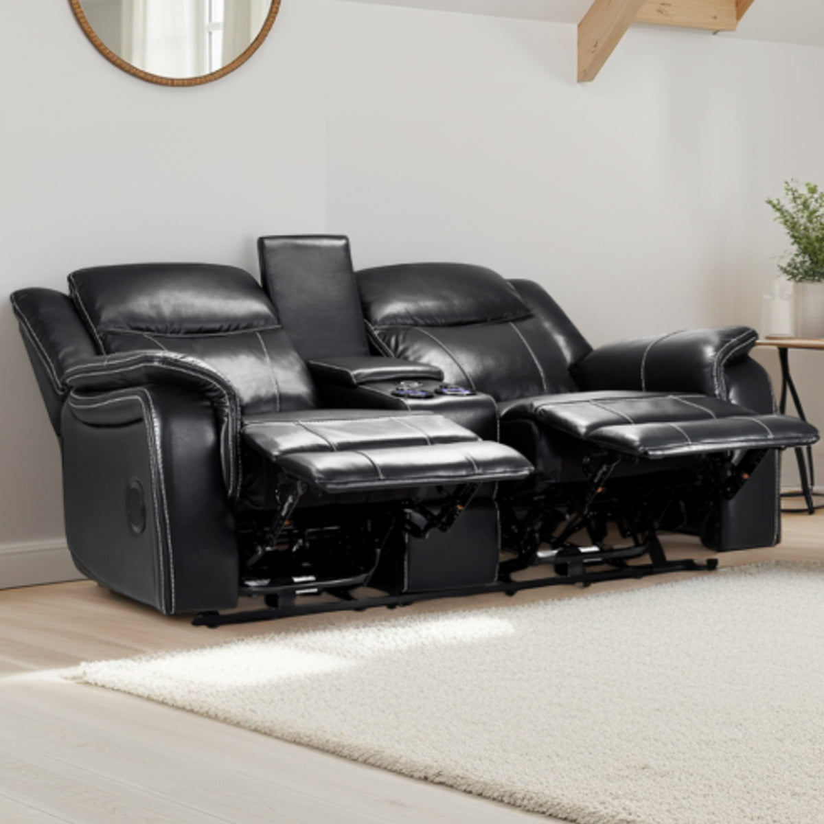 Faux Leather 2 Seater Sofa Electric Recliner - Galaxy Tech