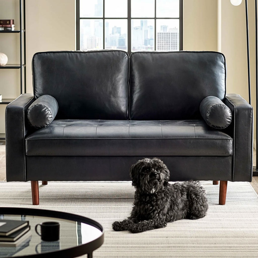 Faux Leather 2 Seater Sofa With Bolster Cushions - Henley