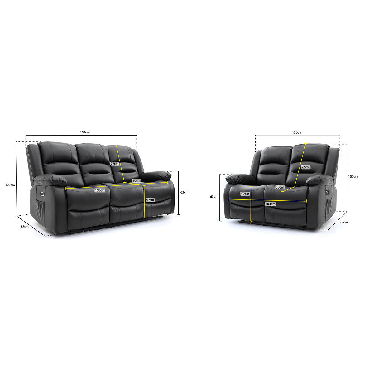 Faux Leather 3 + 2 Seater Sofa Set Electric Recliner - Alva