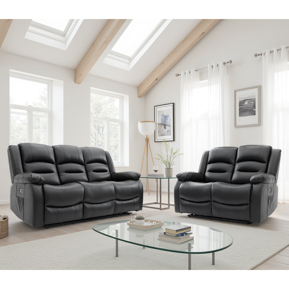 Faux Leather 3 + 2 Seater Sofa Set Electric Recliner - Alva
