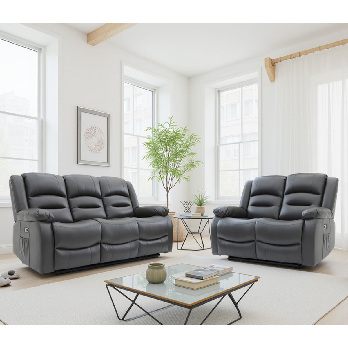 Faux Leather 3 + 2 Seater Sofa Set Electric Recliner - Alva