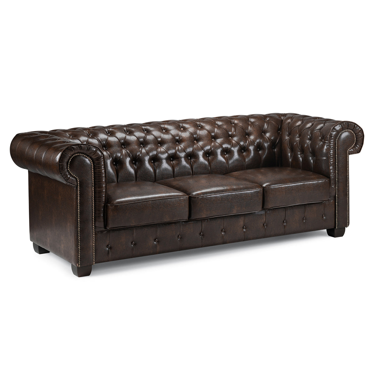 Faux Leather 3 Seater Sofa - Chesterfield