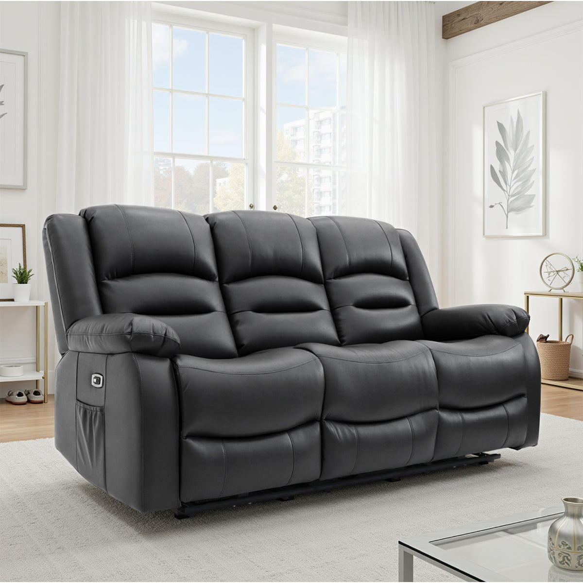 Faux Leather 3 Seater Sofa Electric Recliner - Alva