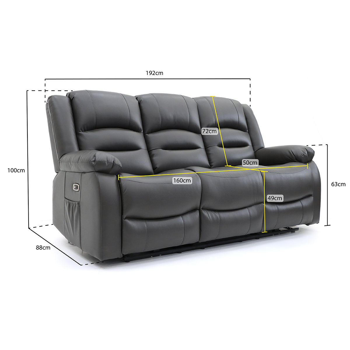 Faux Leather 3 Seater Sofa Electric Recliner - Alva