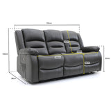 Faux Leather 3 Seater Sofa Electric Recliner - Alva